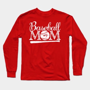 Vintage Baseball Mom #9 Favorite Player Biggest Fan Number Jersey Long Sleeve T-Shirt